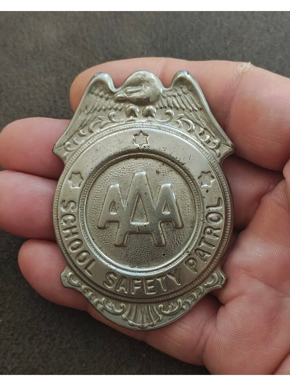1950s/60s AAA School Safety Patrol Patrolman Shield Badge Pin.